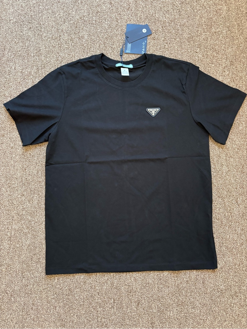 Prada Black Short Sleeve Crew Neck T-Shirt with Triangle Logo